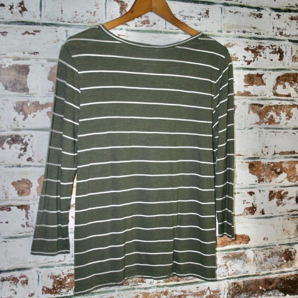Banana Republic Cotton + Modal Green Malibu Tee Striped 3/4 Sleeve Shirt Size S - Picture 4 of 4